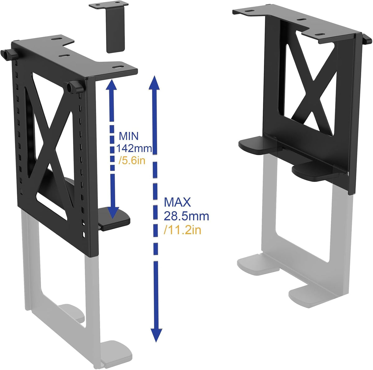 Under Desk PC Mount, Adjustable 5.6-11.2in, 33lb Steel, Ventilated