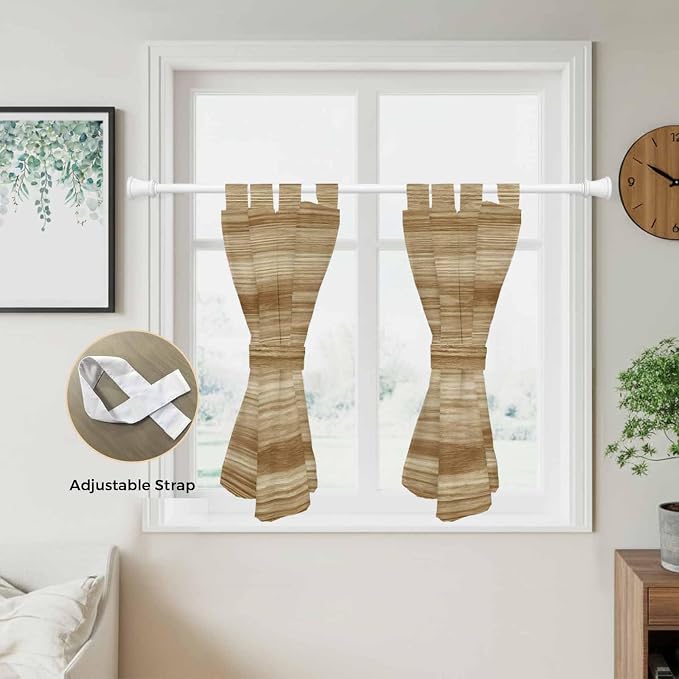 Light Brown Wood Grain Kitchen Curtains 45 Inch Length, Short Cafe Window