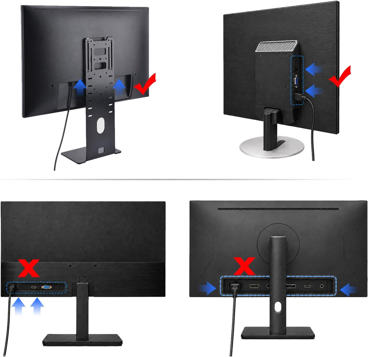 Universal Low Profile Single Screen Computer Desktop Gaming Monitor Replacement Stand, Vertical Mount Compatible with ≤34 Inch VESA 75/100, Power Port Downward or Horizontal Out