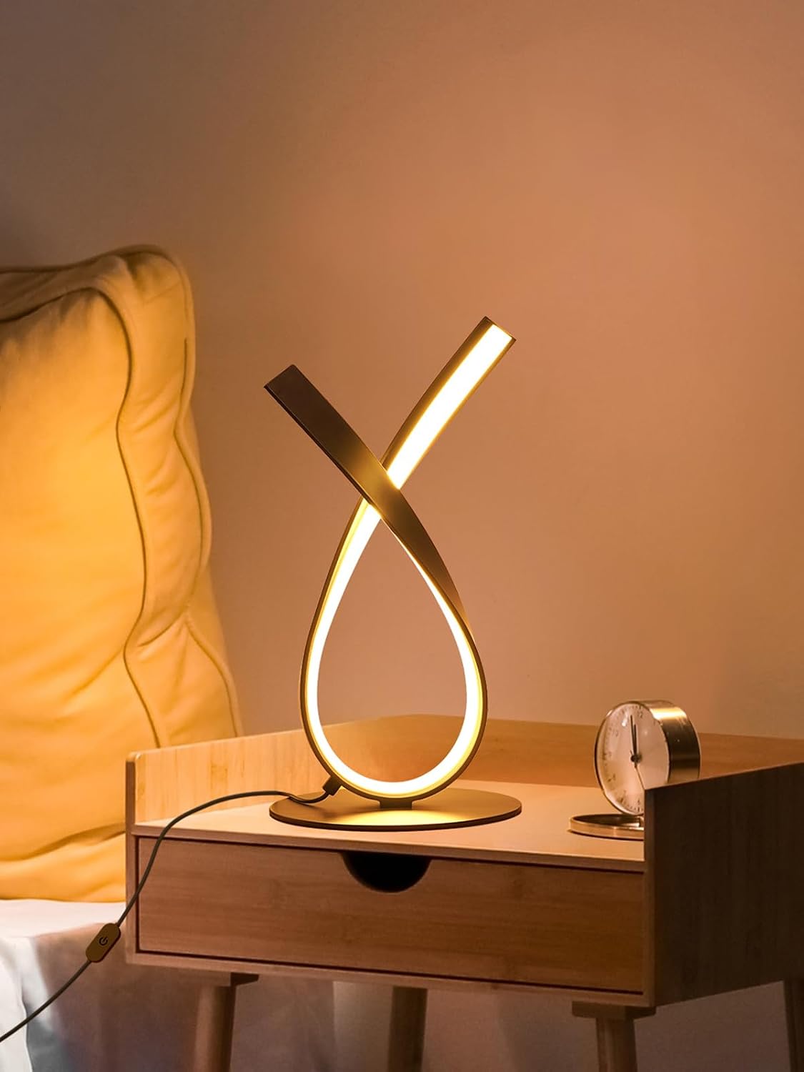 NUÜR Black Spiral LED Table Lamp, Stepless Dimmable Bedside Lamp