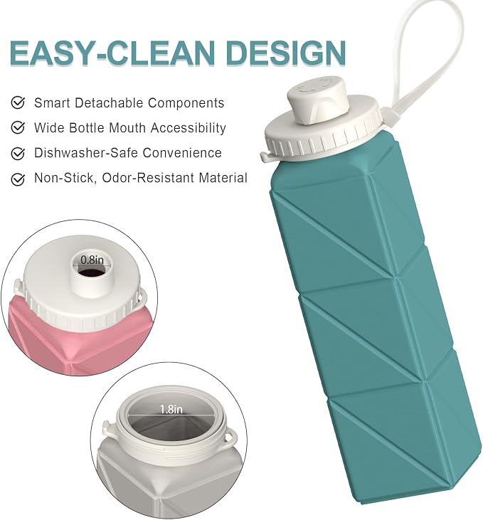 BEAUTAIL Collapsible Water Bottles 21oz/610mL, Silicone Travel Water Bottle |