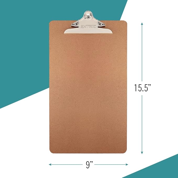 3 Clipboards, Legal Size Clipboard, 9" x 15.5" Clipboard, Clip Board with Metal Clip, Long clipboard, Large Sturdy Clip, Heavy Duty high Capacity Durable Wooden clipboard, Smooth Writing Surface