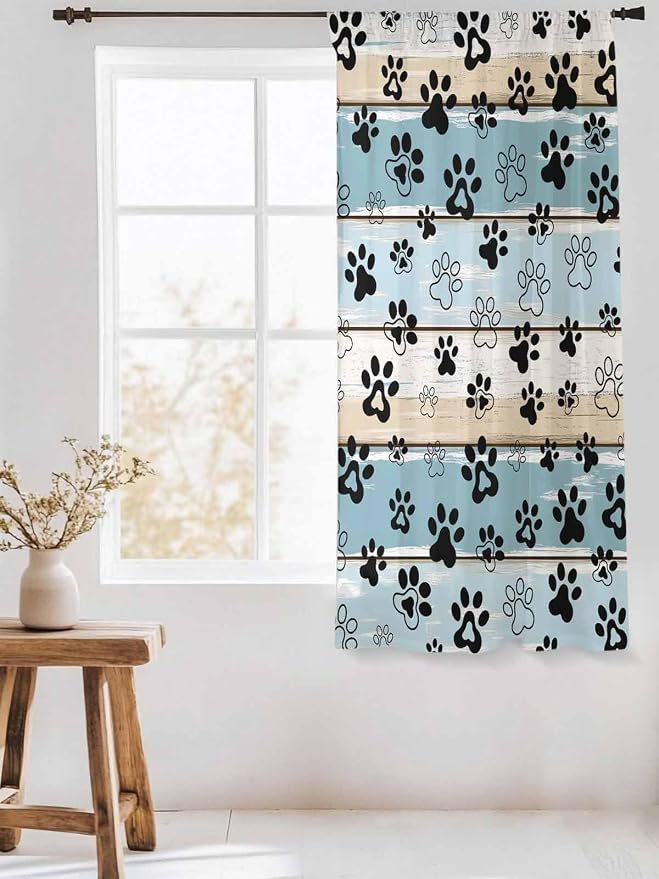 Sheer Curtains 72 Inches Long, Vintage Farmhouse Country Wood Grain Privacy