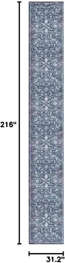 KILOCOCO Hallway Runner 2.6x18 Rug Runner Printed Vintage Floral Washable