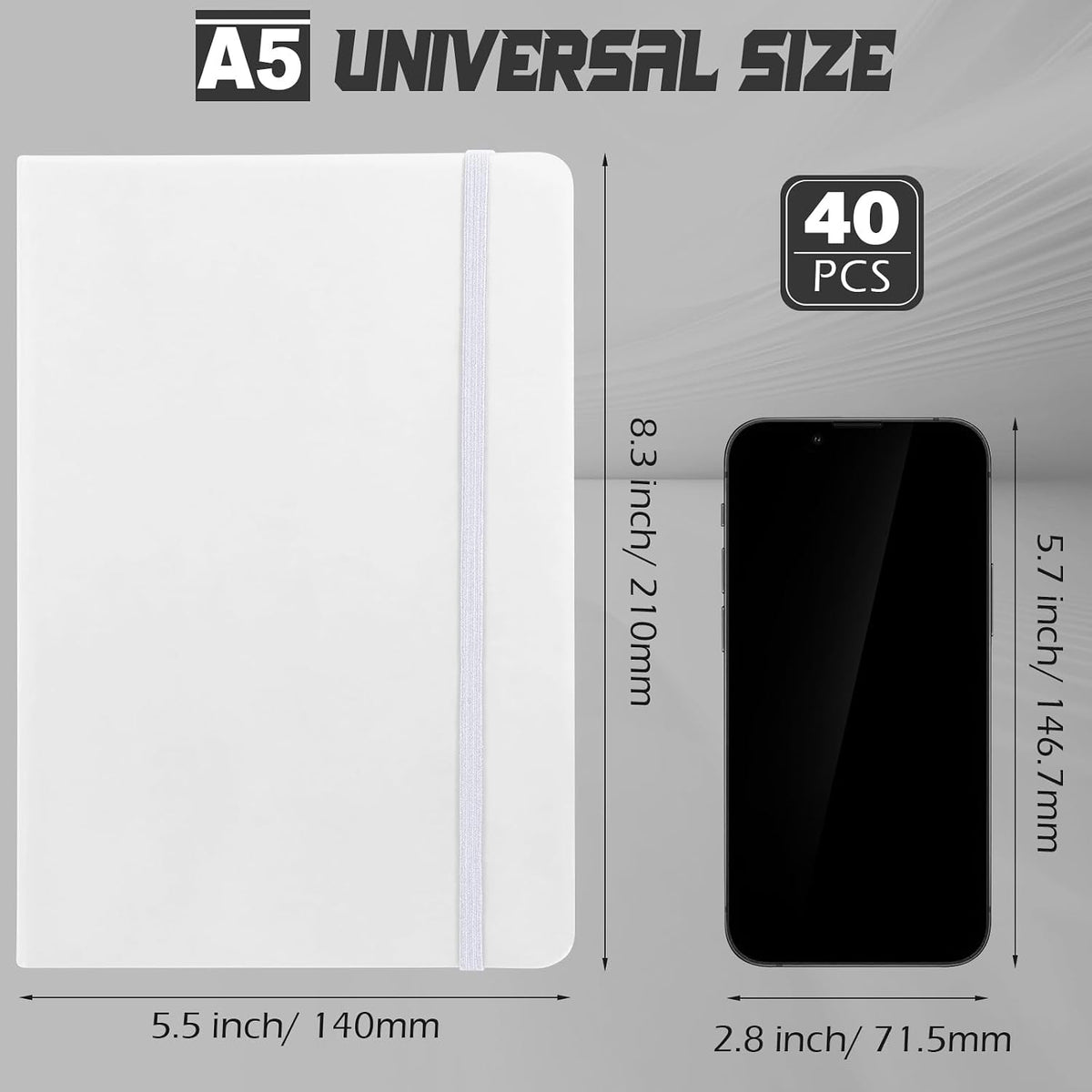 Honoson 40 Pack A5 Lined Journal Notebooks PU Leather, White