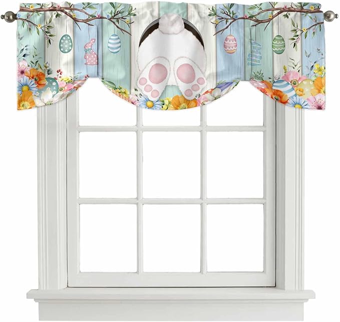 Easter Tie Up Valance Curtains for Windows, Kitchen Curtains Window Shades