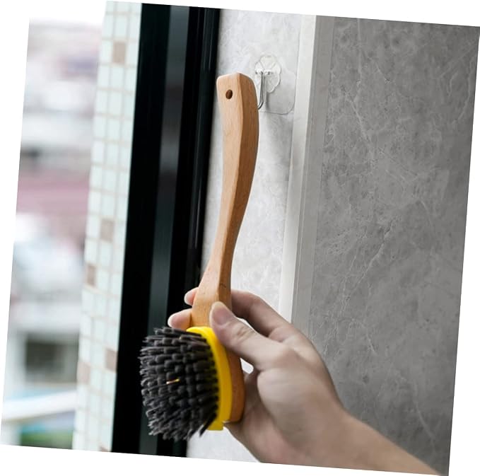 Natural Wood Handle Sponge Scrubber Tile Scrubber Brush Cleaner Kitchen