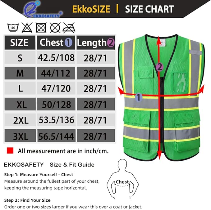 Reflective Mesh Safety Vest for Men Women with 5 Pockets and Zipper Front High Visibility Mesh Vest Hi Vis Construction Work Vest,Meets ANSI/ISEA Standards(EK175-Green-2XL)