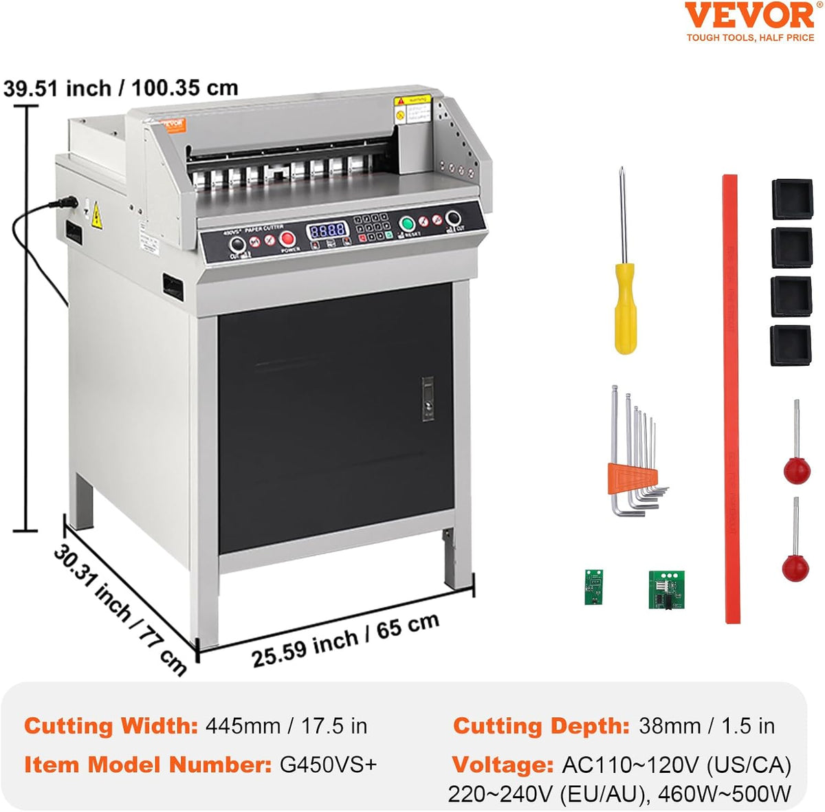 VEVOR Electric Hydraulic Paper Cutter, Heavy Duty Paper Cutter Machine, 1.57 in / 40 mm Cutting Thickness, 18 in / 457.2 mm Cutting Width, Industrial Paper Trimmer with Button Control