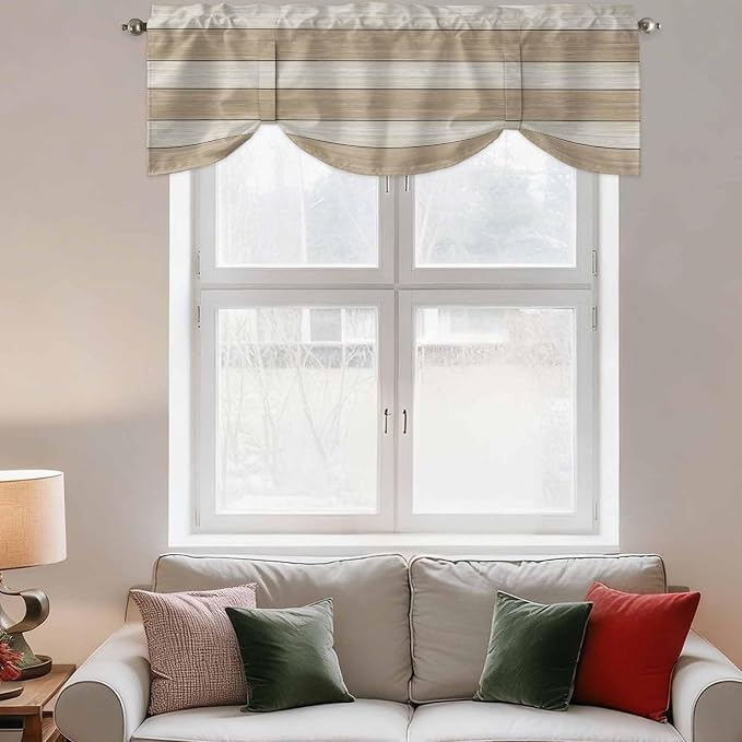 Brown Ombre Wooden Tie Up Valance Curtains