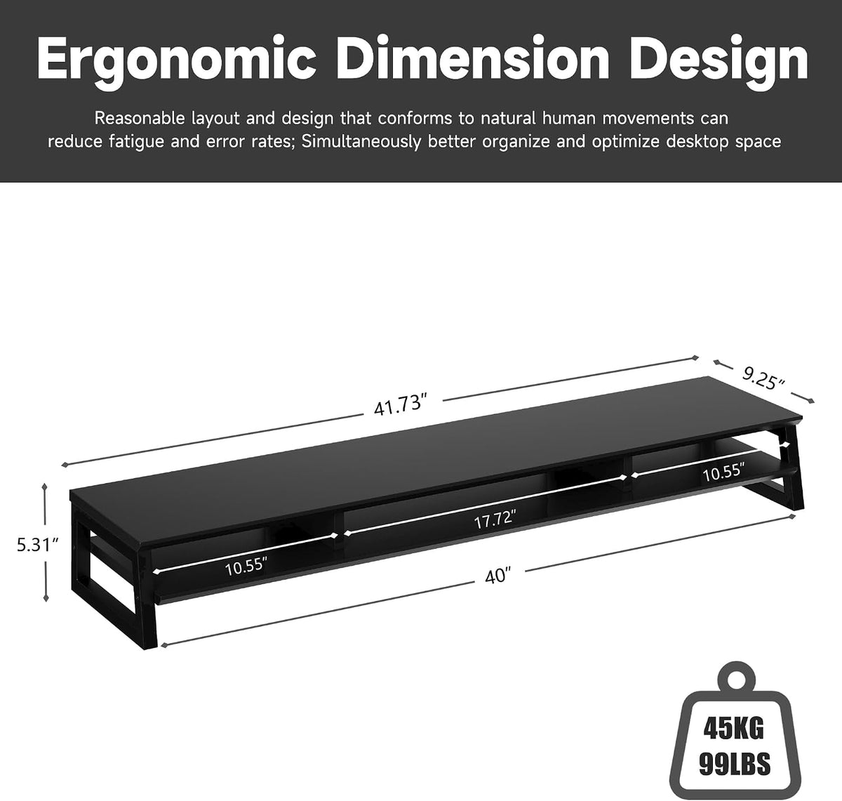 Dual Monitor Stand Riser for Desk, 41.7 Inch Large 2 Tier Computer Monitor Stand for 2 Monitors, Desktop Storage Organizer Shelf with Keyboard Space for Laptop PC Printer, Black