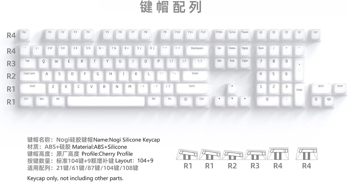 KPREPUBLIC Nogi Cherry Profile ABS Silicone Keycap White Black Sakura Pep Very Peri for Keyboard gh60 Poker 87 tkl 104 ansi xd64 bm60 xd68 (Nogi Pep Set x1)