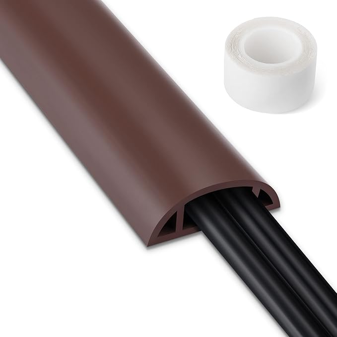 Cord Hider Floor, 3FT, Brown Cord Cover Floor, Cord Protector Floor Extension Cable Cover, Soft PVC Wire Covers - Cable Management Hide Cords on Floor - Cord Cavity: 0.7" (W) x 0.4"(H)