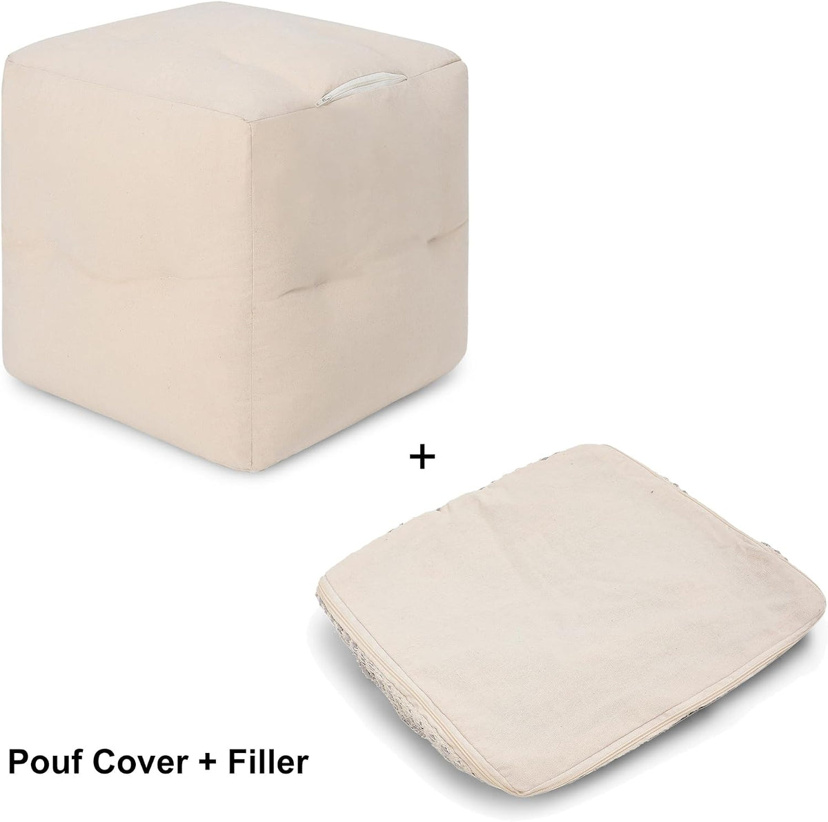 · REDEARTH · Pouf with Filler Cube Bean Bag Pouffe - Char Delineate Black