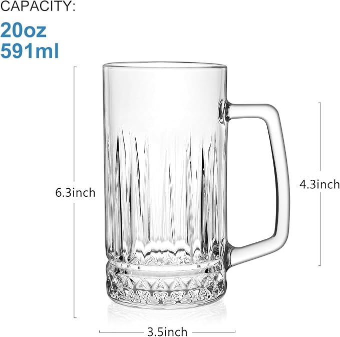 Beer Mugs For Freezer, 20 oz Large Heavy Glass Mugs