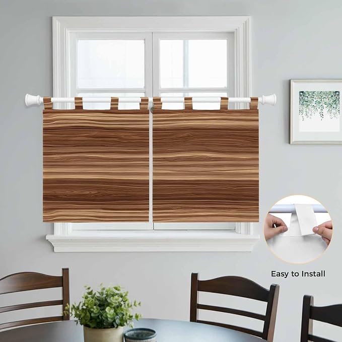 Brown Western Kitchen Curtains 24 Inch Length, Small Window Curtains Tab Top