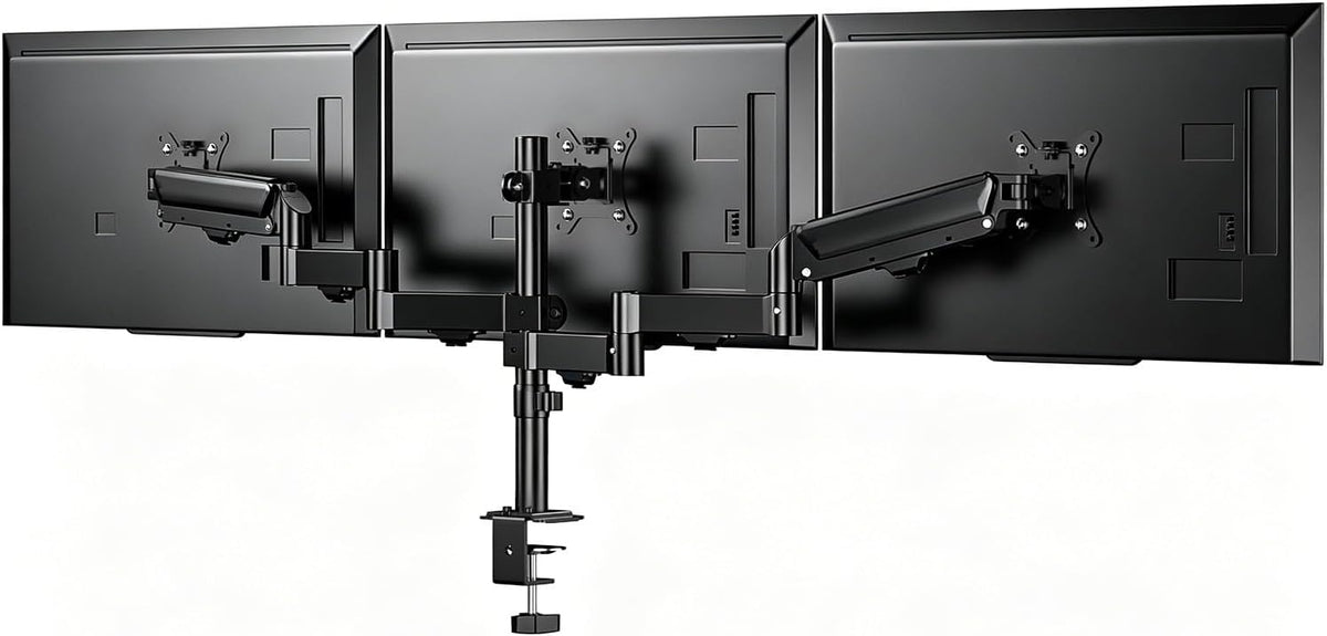 FORGING MOUNT Triple Monitor Mount for 13 to 32 inch Screens, Adjustable 3 Monitor Desk Mount, Triple Monitor Stand with Swivel, Tilt, Rotation, Clamp & Grommet Kit