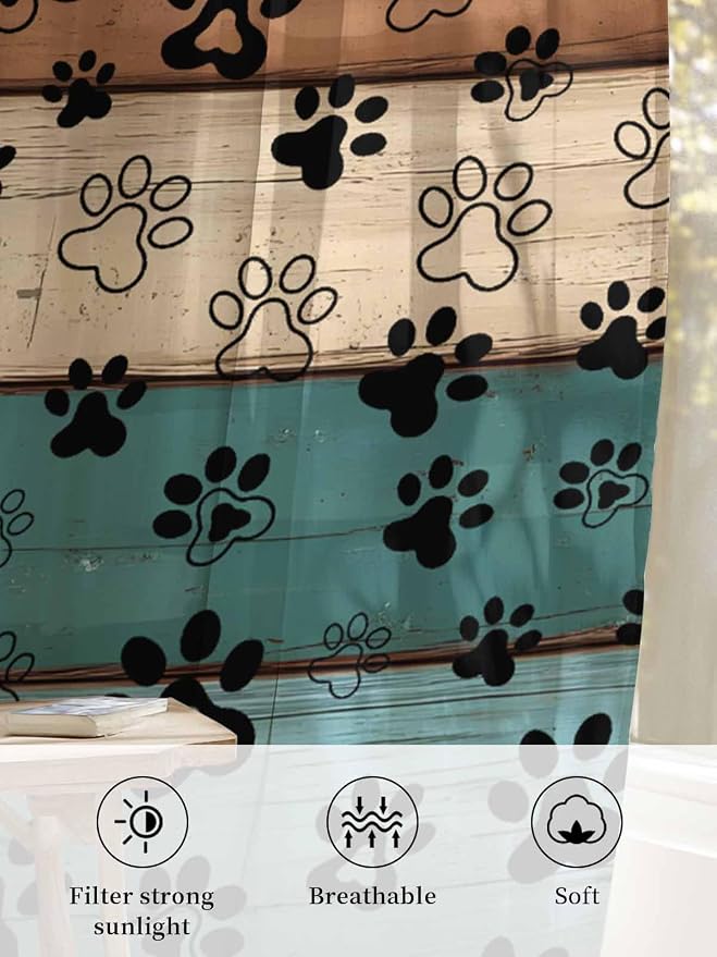 Sheer Curtains 84 Inches Long, Vintage Farmhouse Country Wooden Grain Privacy