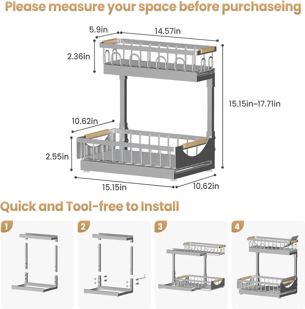 Under Sink Organizer and Storage for Bathroom and Kitchen - 2 Pack 2 Tier