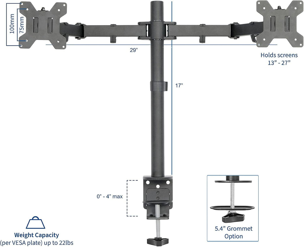 VIVO Dual 13 to 27 inch LCD Monitor Mount and Under Desk C-clamp 27 x 11 Keyboard Tray Kit, Heavy Duty, Fully Adjustable Stand and Slide-Out Platform (Bundle)