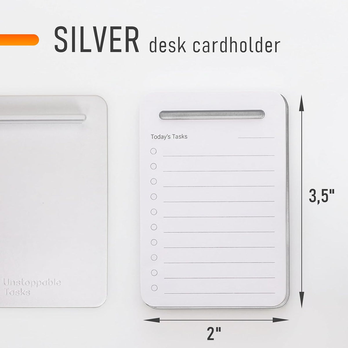 Unstoppable Tasks – 31 Blank Daily To-Do Cards with Aluminum Desk Card Holder, Minimalist Office Productivity To-Do Cards, Modern Desk Gift for Teams, Managers & Students (Silver)