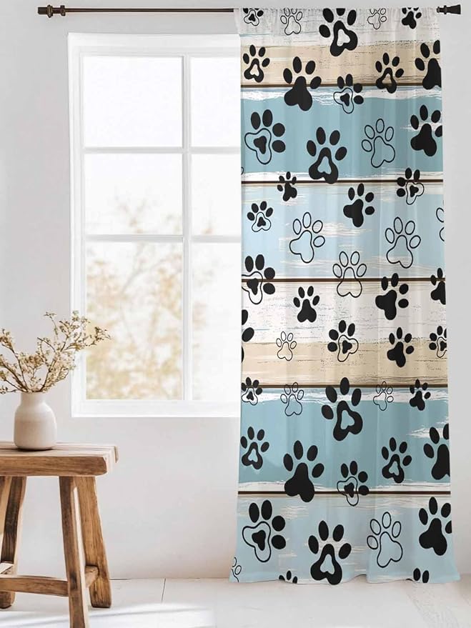 Sheer Curtains 84 Inches Long, Vintage Farmhouse Country Wood Grain Privacy