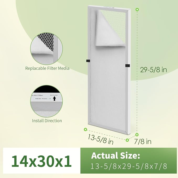 14x30x1 Reusable Air Filter MERV 8 Washable Furnace & AC Filter