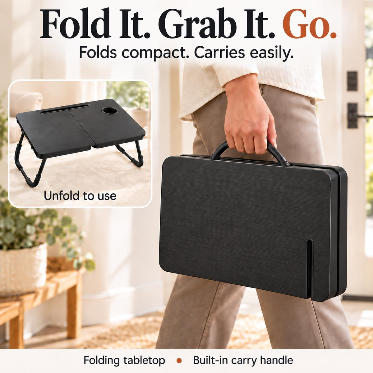 BUYIFY 23.4" Foldable Lap Desk Bed Table with Reading Stand Portable Tray