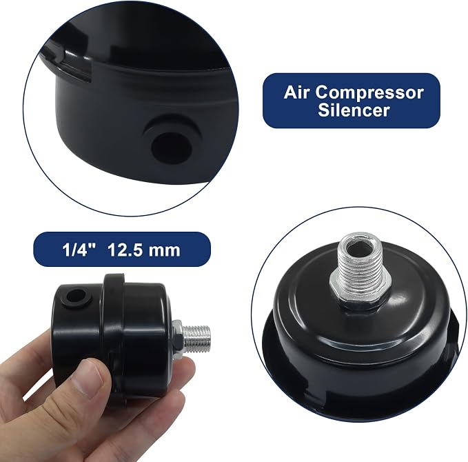 2 Pcs Air Compressor Silencer, 1/4 Inch Thread Intake Filter Muffler, 12.5 mm