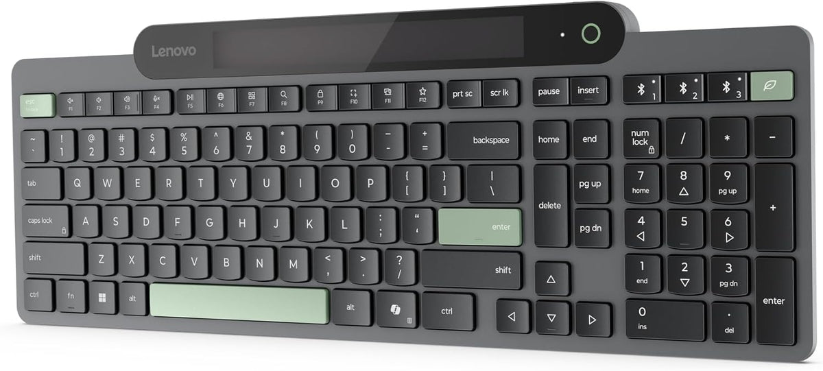 Lenovo 800 Self-Charging Bluetooth Keyboard, Uses Ambient Light, Bluetooth 5.1, Supports 3 Devices, Battery Free, Wireless, Grey