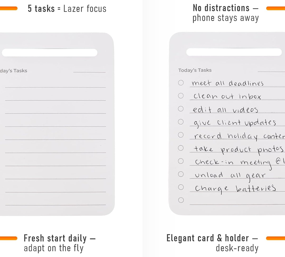 Unstoppable Tasks – 31 Blank Daily To-Do Cards with Aluminum Desk Card Holder, Minimalist Office Productivity To-Do Cards, Modern Desk Gift for Teams, Managers & Students (Silver)
