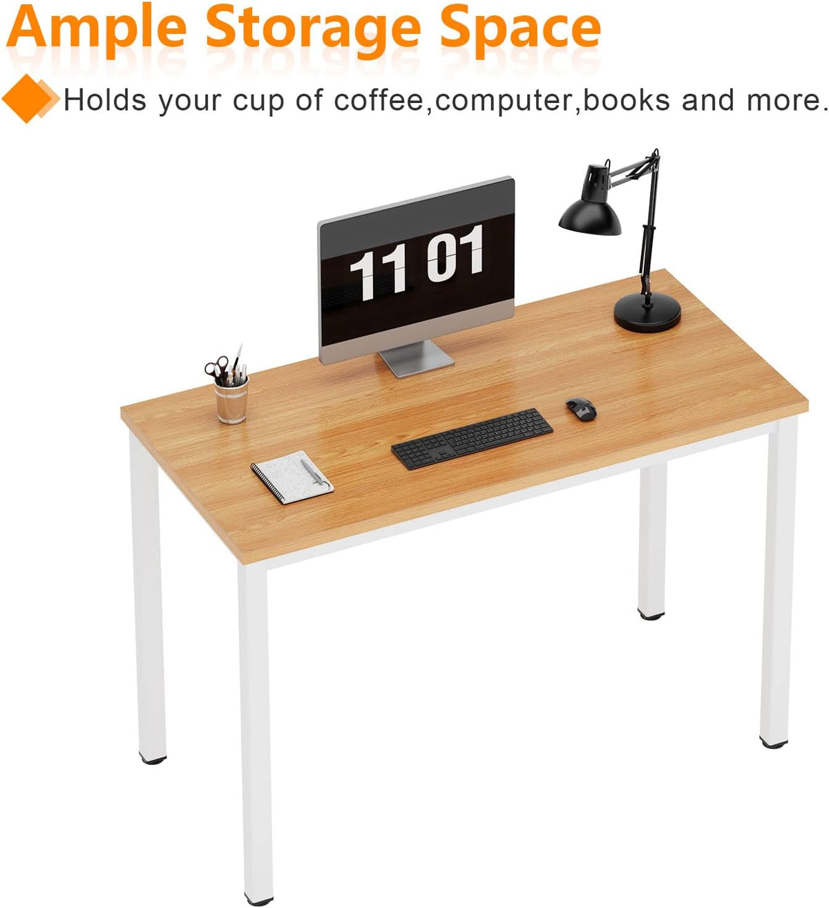 Need Small Teak Computer Desk, 39.4 Inch Sturdy Writing Desk, Compact