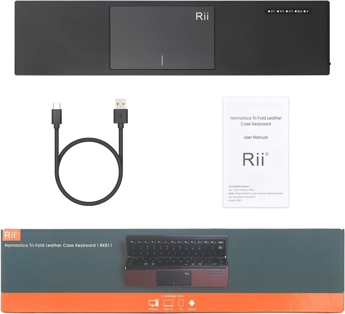 Rii Tri-Foldable Bluetooth Keyboard with Touchpad,Rechargeable RK811