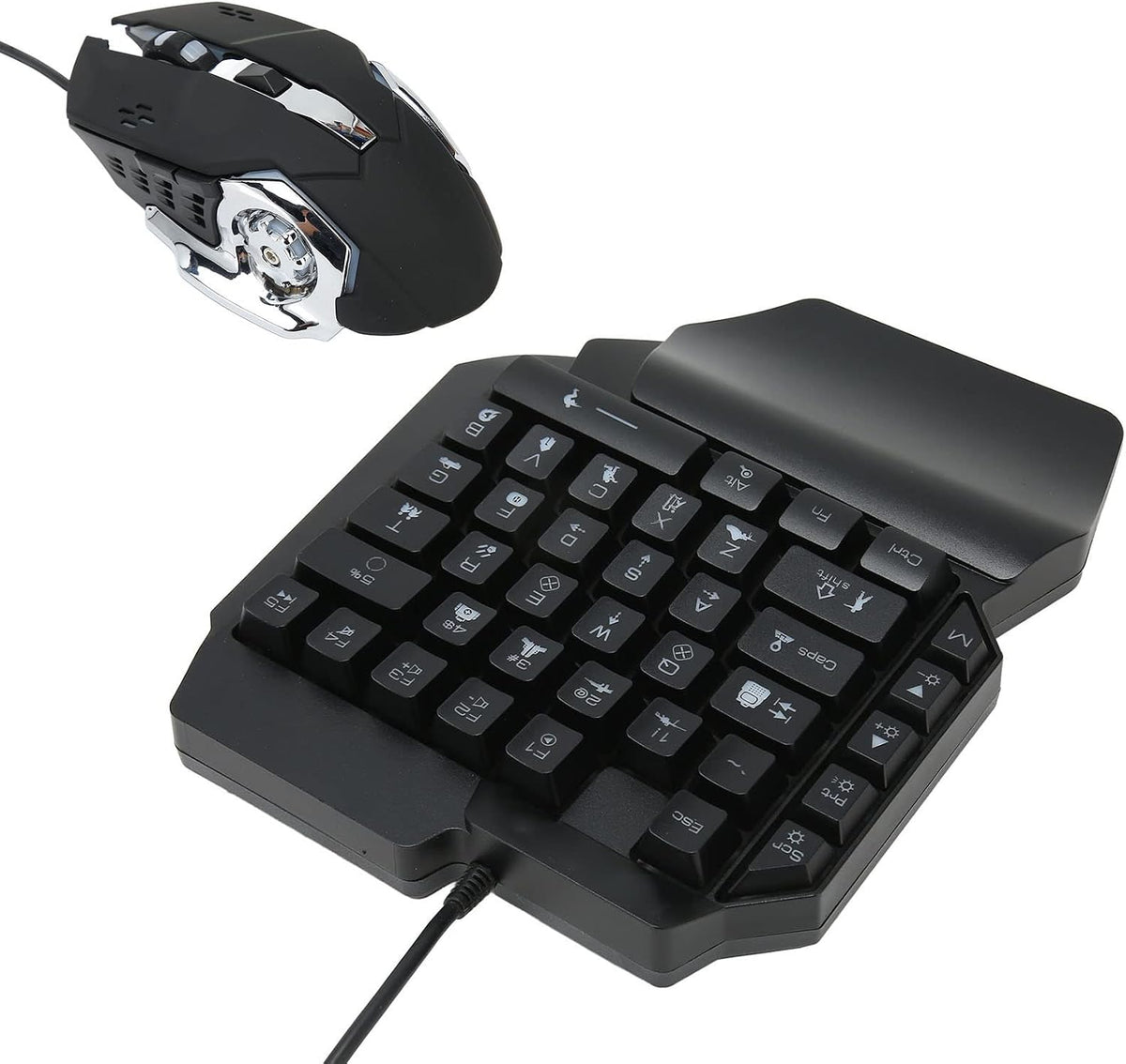 One - Handed RGB Gaming Keyboard and Mouse Combo, USB Wired LED Backlit Keyboard with Mouse and Converter, 35 Keys Mini Gaming Keypad Set for Android, for iOS 13.4 Or Less