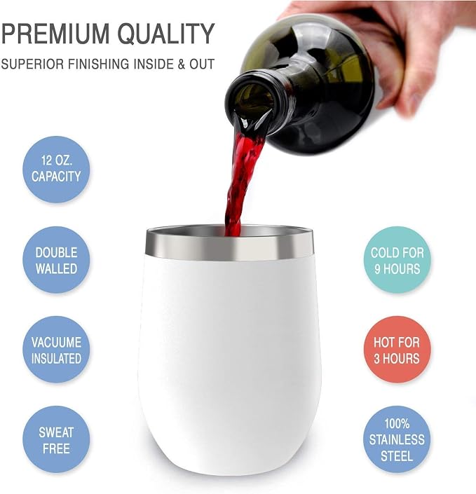 CHILLOUT LIFE 12 oz Stainless Steel Wine Tumblers 4 Pack