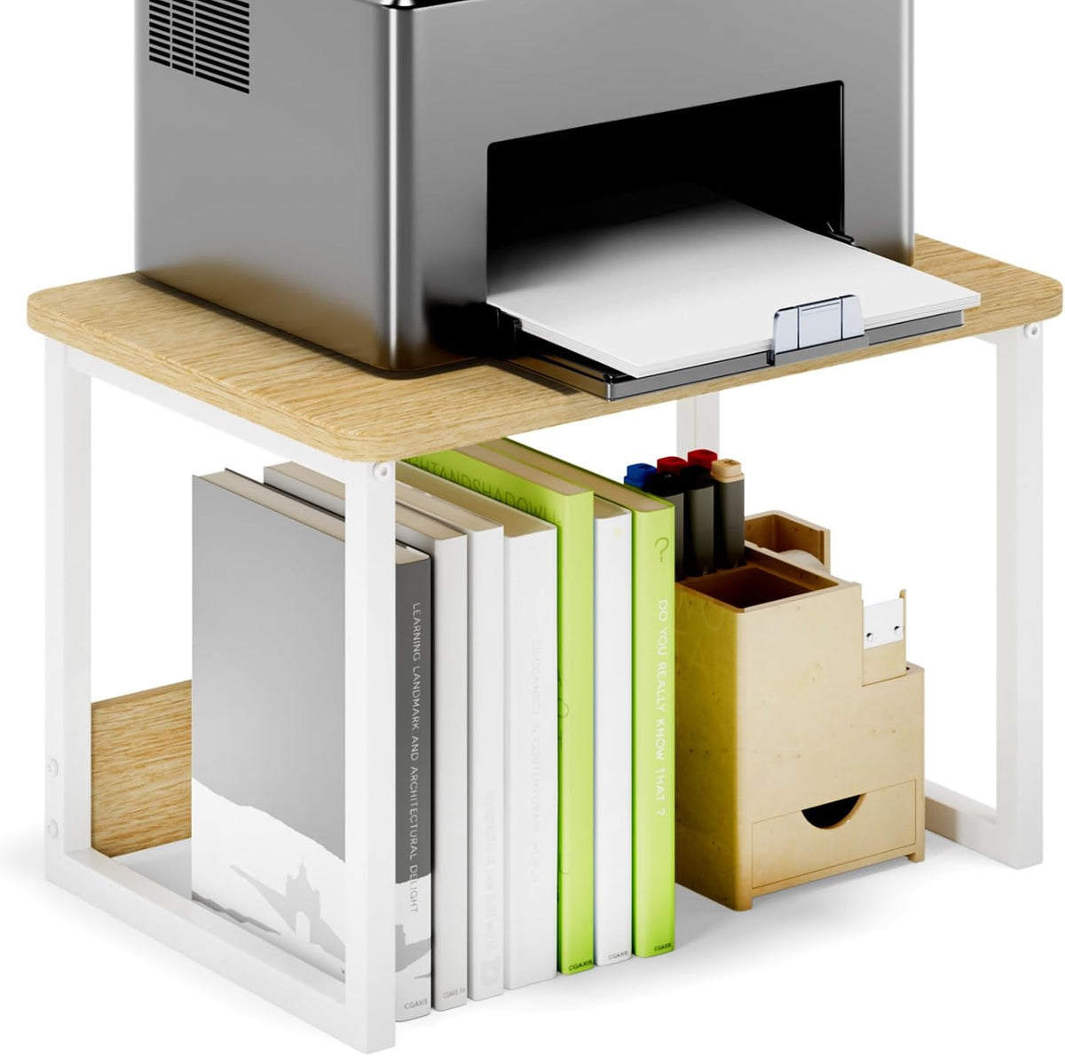 Printer Stand for Desk, 17.1"x12.4" Desktop Printer Stand Shelf Organzier