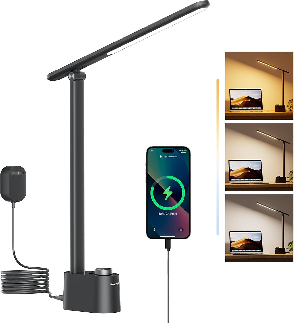 Honeywell LED Desk Lamp, Sunturalux™ Black Desk Lamps for Home Office USB