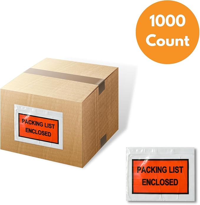 Packing List Enclosed Shipping Envelope 7"x5.5" Full Face Pouches Adhesive Bags 1000 Pack