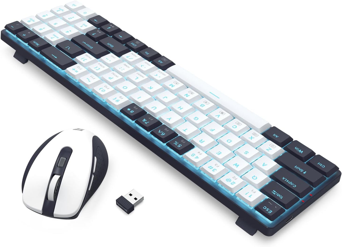 Redragon BS8773 Wireless Keyboard and Mouse Combo, 78 Keys 2.4Ghz Wireless Low-Profile Mechanical Red Switch Keyboard w/Slim Compact Design & Single Blue Backlit, Comfort Grip 2400 DPI Max Mouse