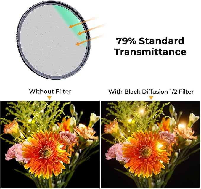 K&F CONCEPT 67mm Black Diffusion 1/2 Filter Mist Cinematic Effect Lens Filter