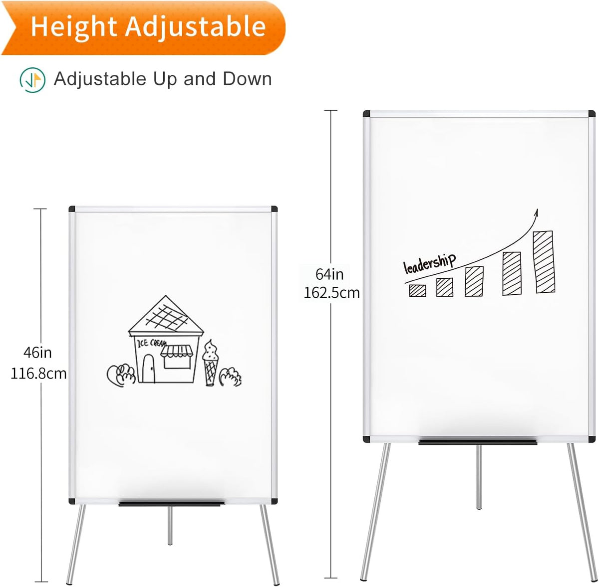VIZ-PRO Whiteboard Easel, 36 x 24 Inches, Portable Tripod Dry Erase Board