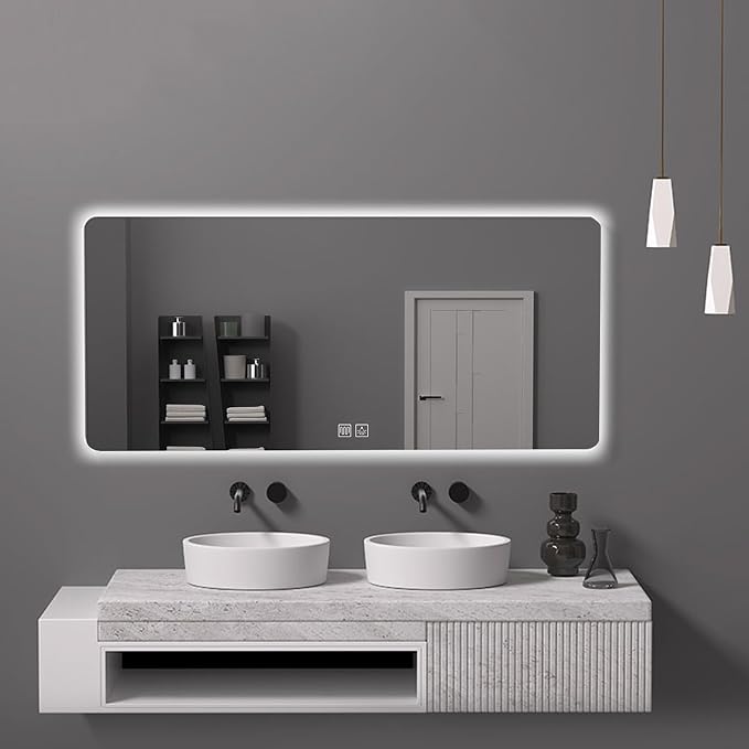 Bathroom Mirror with LED Lights, Lighted Bathroom Makeup Wall Mounted Mirror
