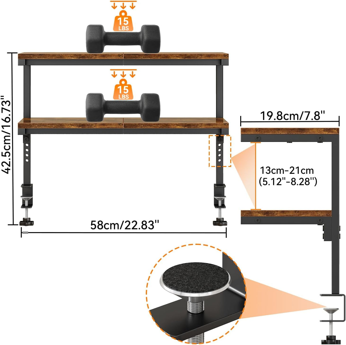 IBUYKE Clamp on Desk Shelf, 22.8” Large Desk Extender Shelves UTMZ010H