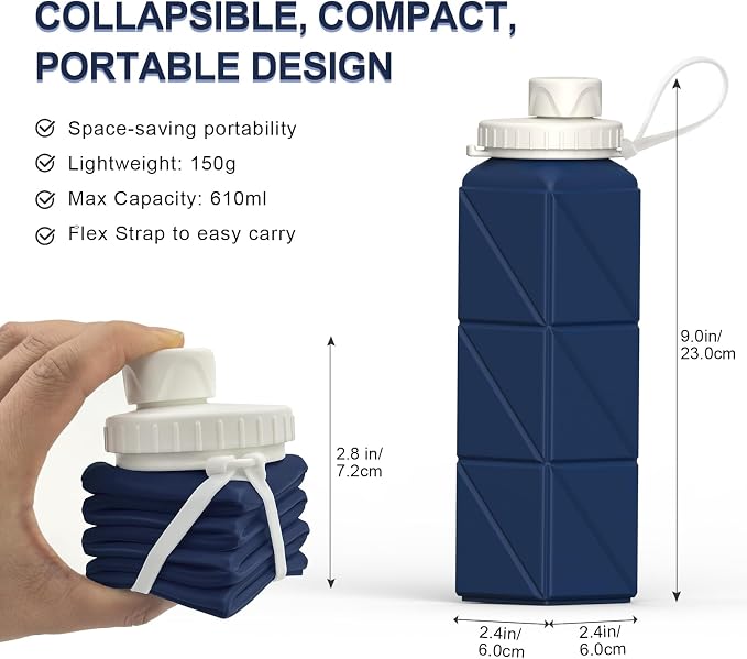 BEAUTAIL Collapsible Water Bottles 21oz/610mL, Silicone Travel Water Bottle |