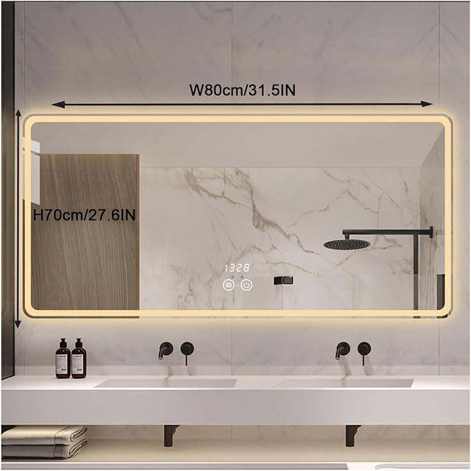 Smart Lighted Bathroom Mirror for Wall，Bathroom Mirror