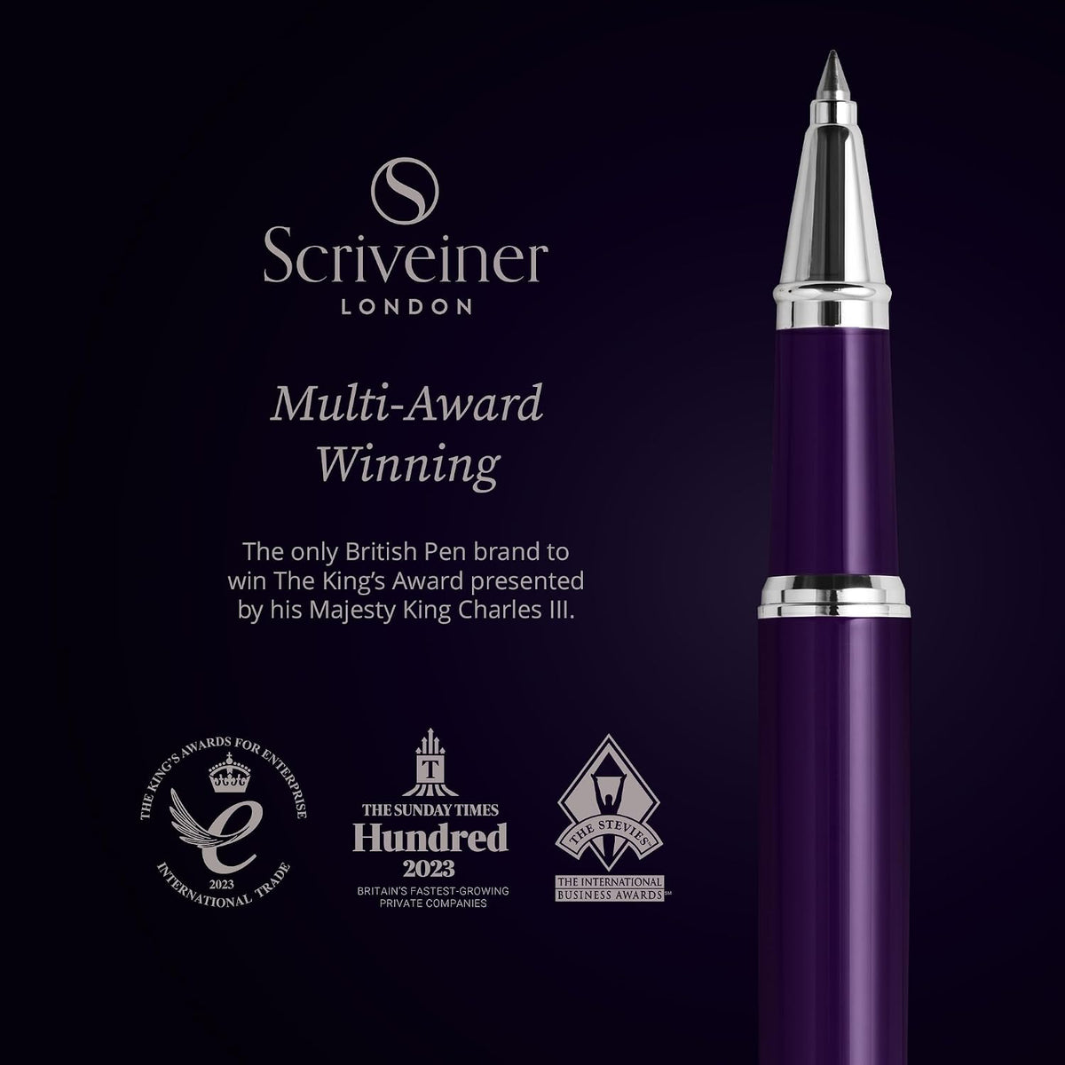Scriveiner Aubergine Rollerball Pen - Stunning Luxury Pen With Chrome Finish, Schmidt Ink Refill, Best Roller Ball Gift Set for Men & Women, Professional, Executive Office, Nice Pens