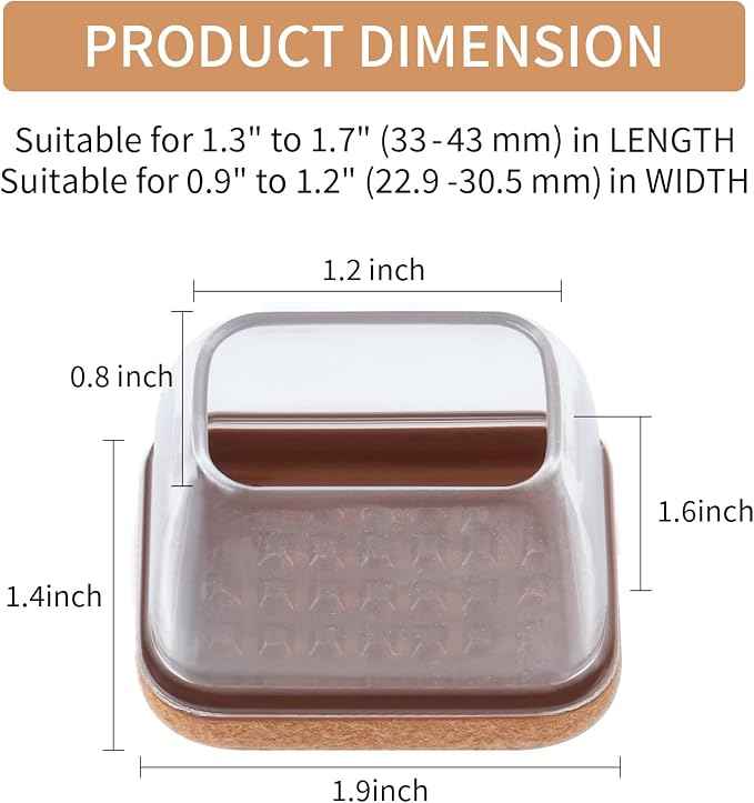 Ezprotekt 8 Pcs Rectangle Clear Silicone Chair Leg Floor Protectors, Rectangle