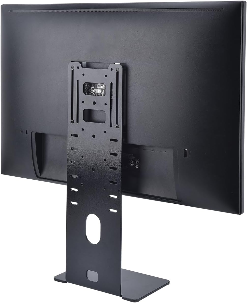 Universal Low Profile Single Screen Computer Desktop Gaming Monitor Replacement Stand, Vertical Mount Compatible with ≤34 Inch VESA 75/100, Power Port Downward or Horizontal Out