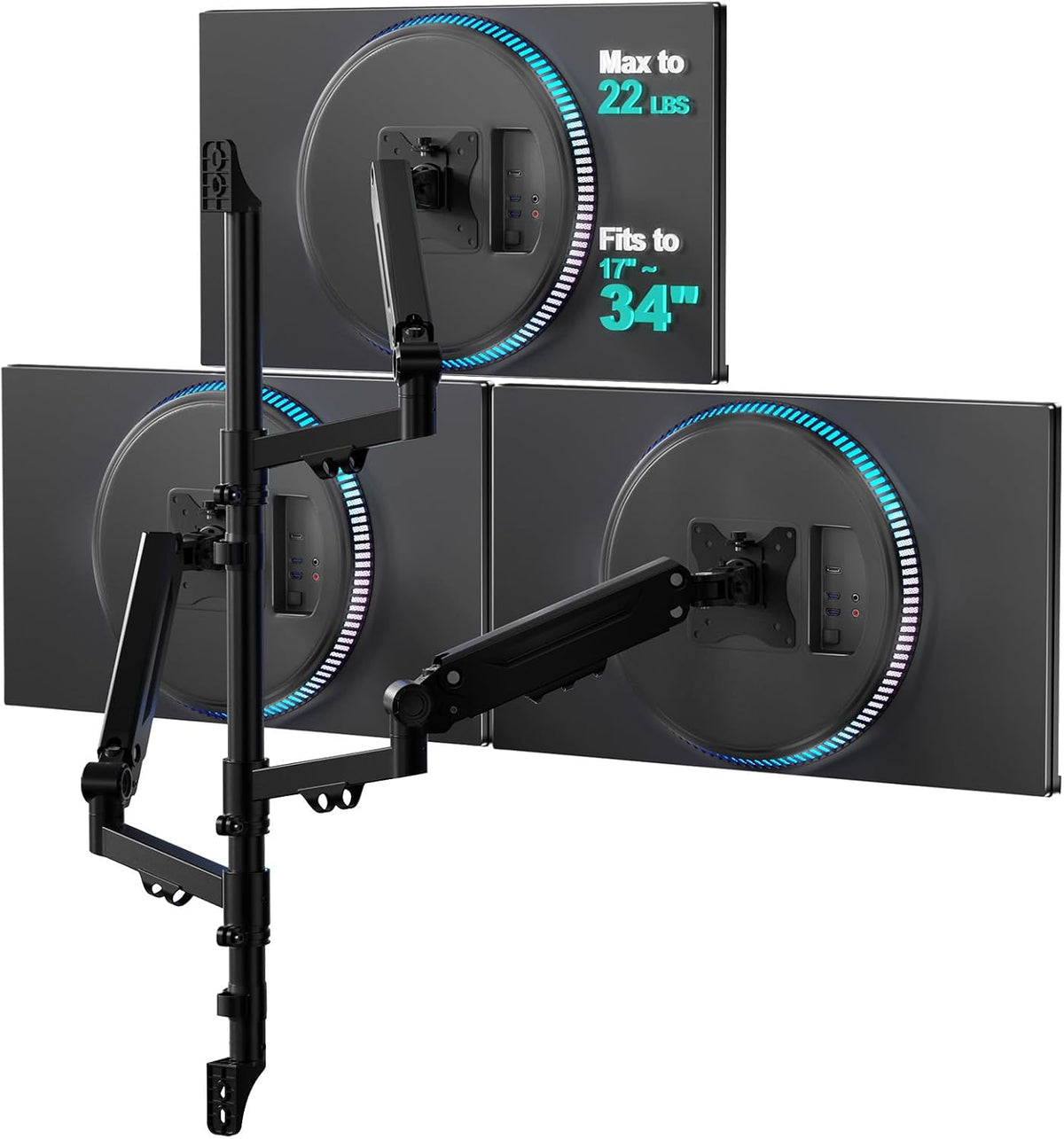 WALI Triple Monitor Wall Mount for 17-34 inch Screens, 22lbs per Arm, Black