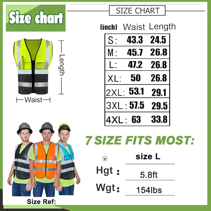 YOWESHOP High Visibility Safety Vest Custom Your Logo Protective Workwear 5 Pockets With Reflective Strips Outdoor Work Vest (2XL, Black Luminous)
